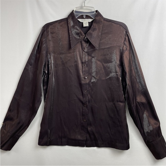 Vintage Express Shiny Brown Button-Up Shirt size L Campagnie International - Picture 1 of 6